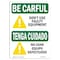 Signmission OSHA CAREFUL Sign, Don't Use Faulty Equipment Bilingual, 18in X 12in Alum, 12" W, 18" L, Landscape OS-BC-A-1218-L-10023 - alternate 1